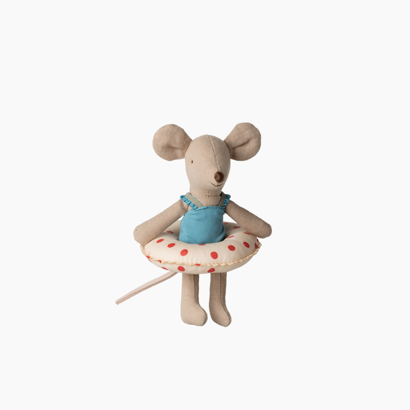 Beach Mouse with Float - Little Sister - Red Dots